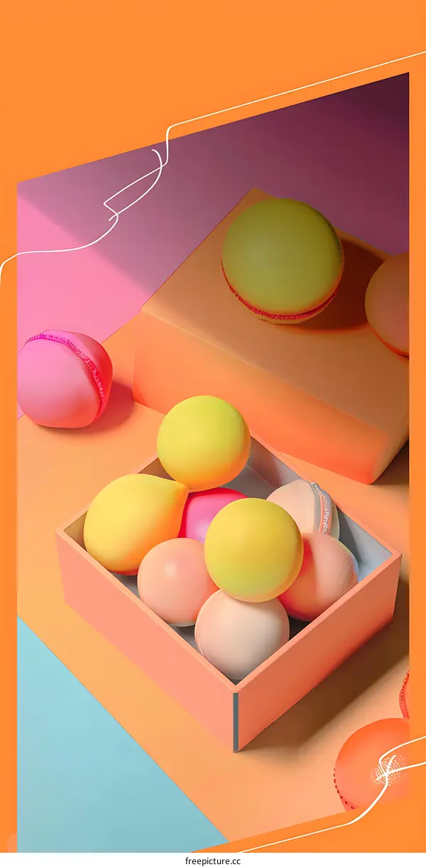 Macarons in a Box on Orange Background