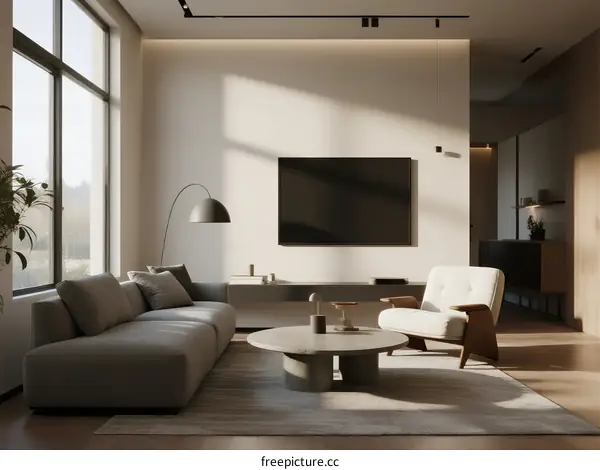 Modern Living Room with Large Window and Minimalist Furniture