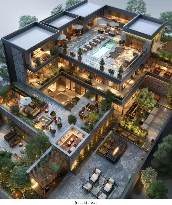 Luxury Rooftop Garden Design of a Modern Mansion