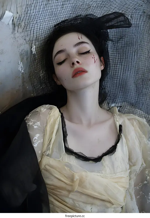 Woman in a White Dress With Blood Stains on Her Face