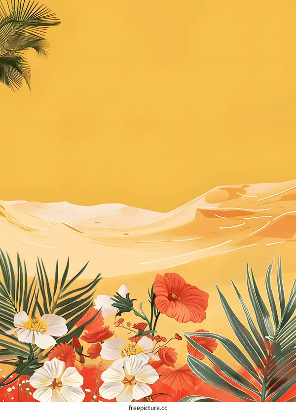 Yellow Desert Flowers Background Illustration