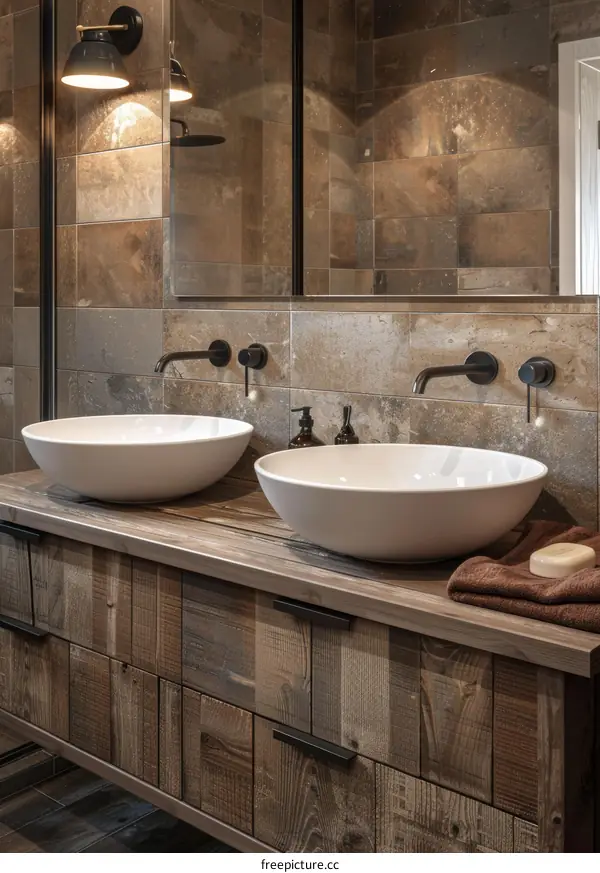 Rustic Bathroom: Wooden Accents & Vessel Sink