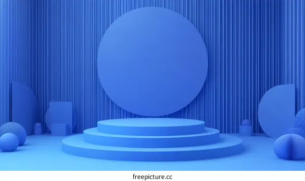 Abstract Blue Geometric Scene with Podium