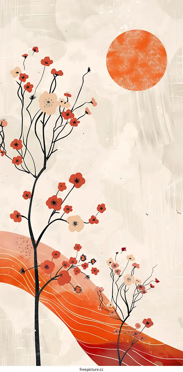 Minimalist Japanese Cherry Blossom Illustration