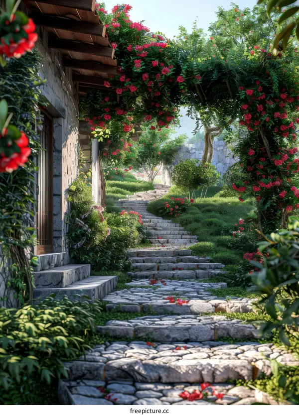 Blooming Flowers Decorate a Lush Green Garden