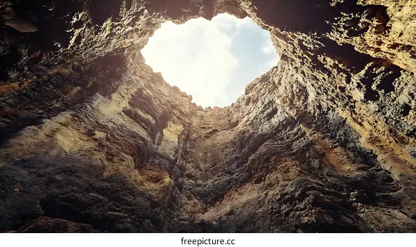 Looking Up From A Cave To The Sky