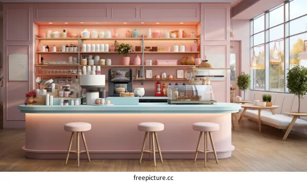 Dreamy Pink Cafe Interior With Modern Minimalist Design