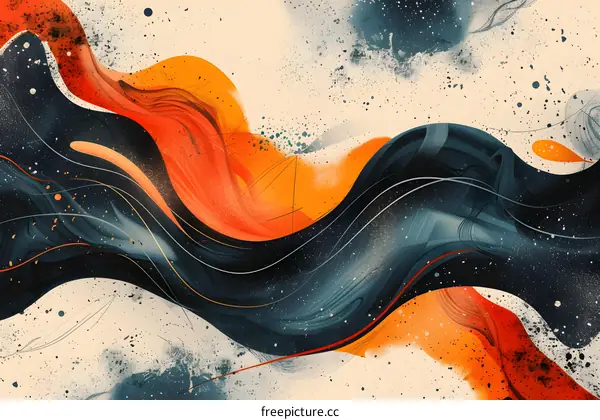 Abstract painting with orange and blue waves