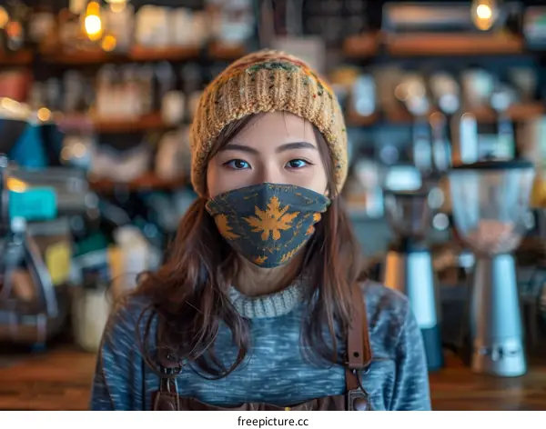 Portrait of a young Asian woman wearing a mask