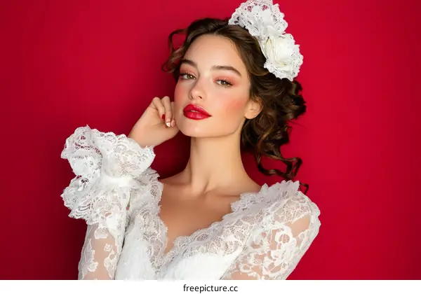 Elegant Woman in a Vintage Wedding Dress