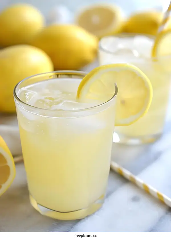 Refreshing Homemade Lemonade with Lemon Slice and Ice