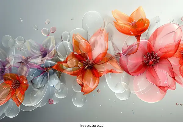 3D flowers and bubbles