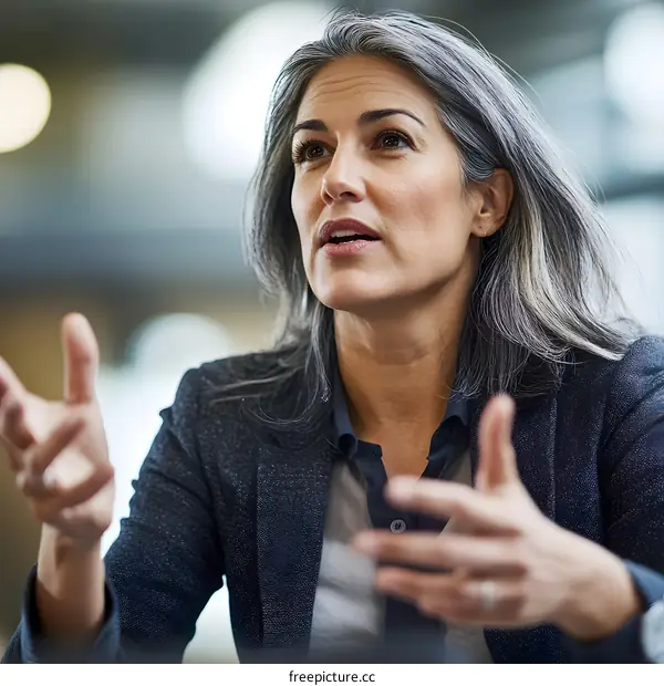 Confident Businesswoman Discussing Ideas in Meeting