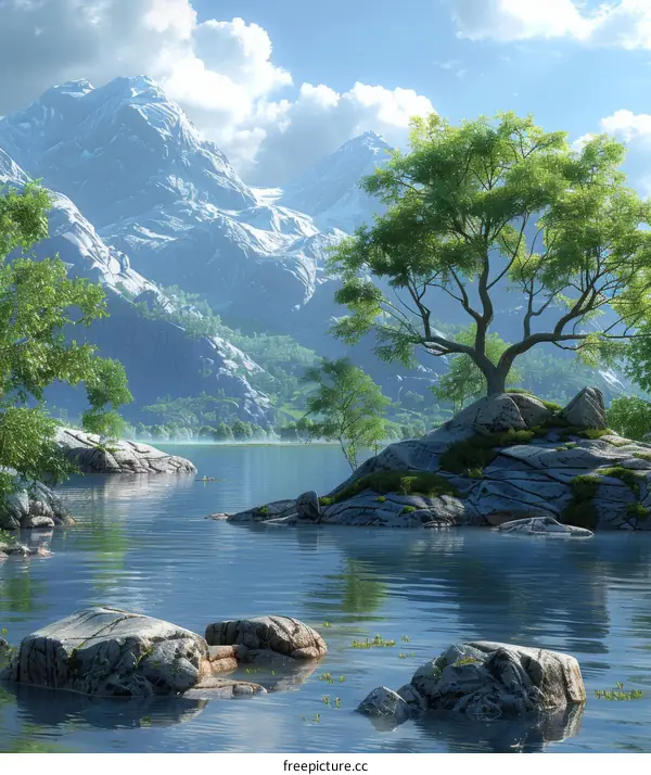 Serene Mountain Lake Landscape