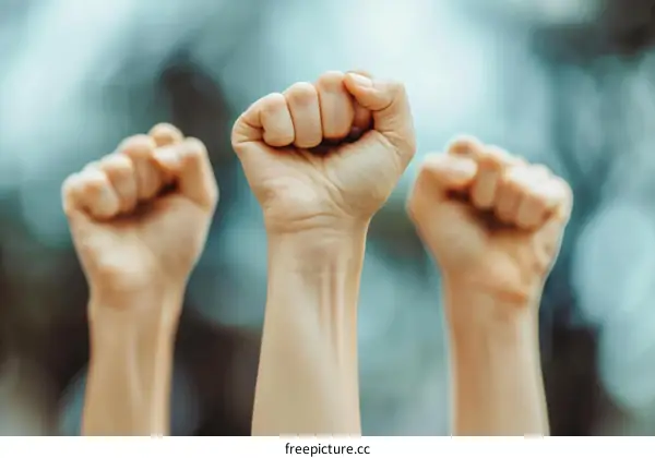 Three people raising their fists in solidarity