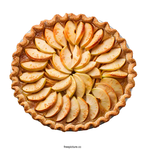 [Transparent Background PNG]overhead view of sliced apples arranged in a circle in a pie crust