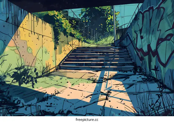 Concrete Stairs Underneath A Bridge In An Urban Environment