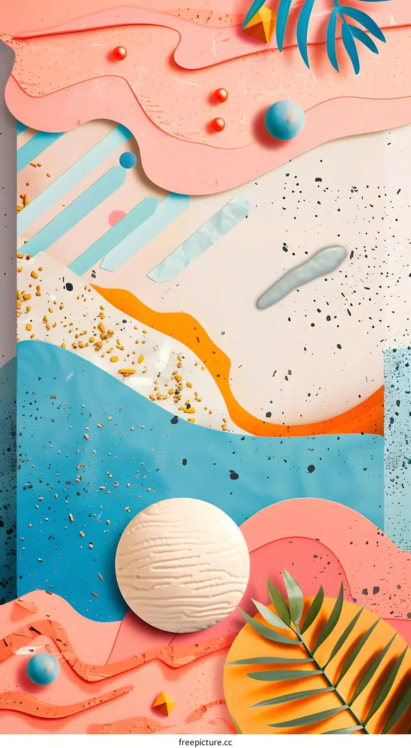 Abstract Art With Geometric Shapes and Palm Leaves