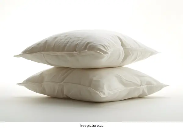 Two white pillows stacked on white background