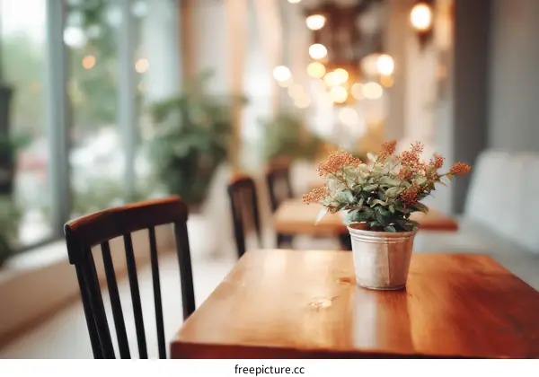 Cozy Cafe Interior with Wooden Table and Chair