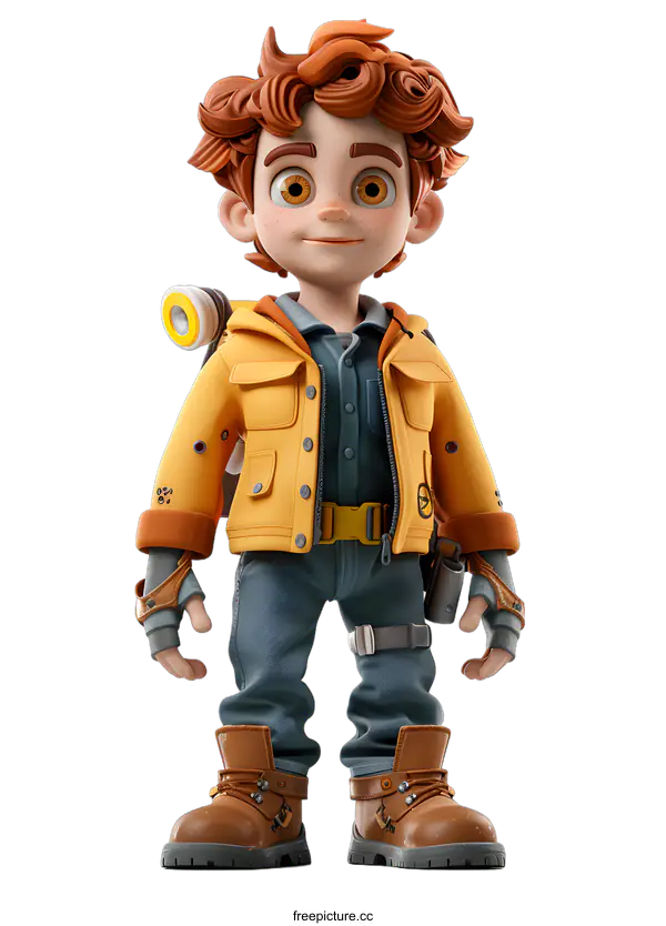 [Transparent Background PNG]Cartoon Boy in Yellow Jacket and Blue Jeans