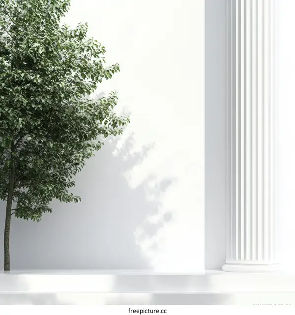 Modern Minimalist Outdoor Scene with Tree and Column