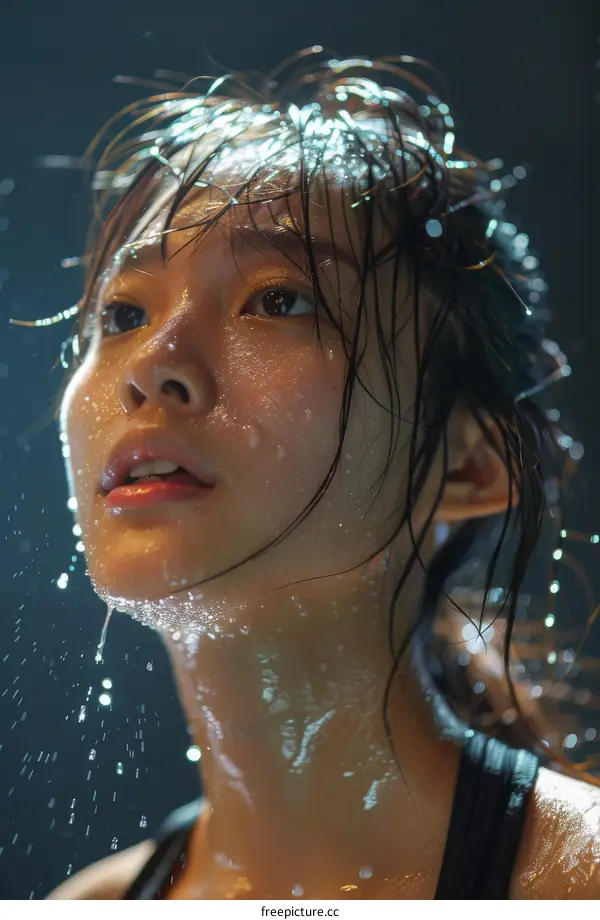Portrait of a Determined Female Athlete in the Rain