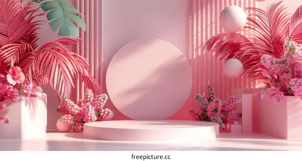 Pink Floral Display Podium Scene