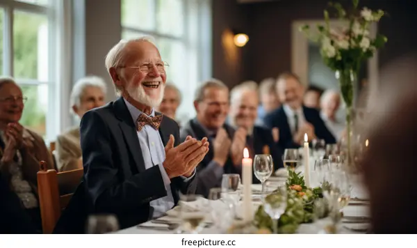 Happy elderly people clapping and enjoying a party