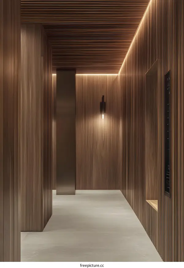 Modern Wooden Hallway With Recessed Lighting