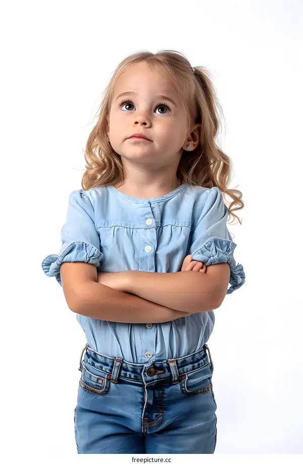 Little Girl with Arms Crossed Looking Up