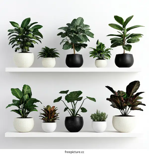 Indoor Plants on White Shelves