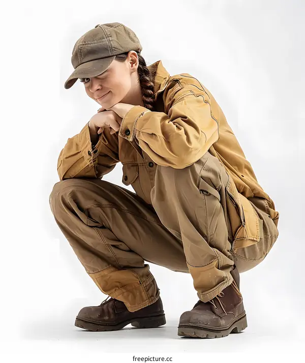 Woman in Workwear Crouching