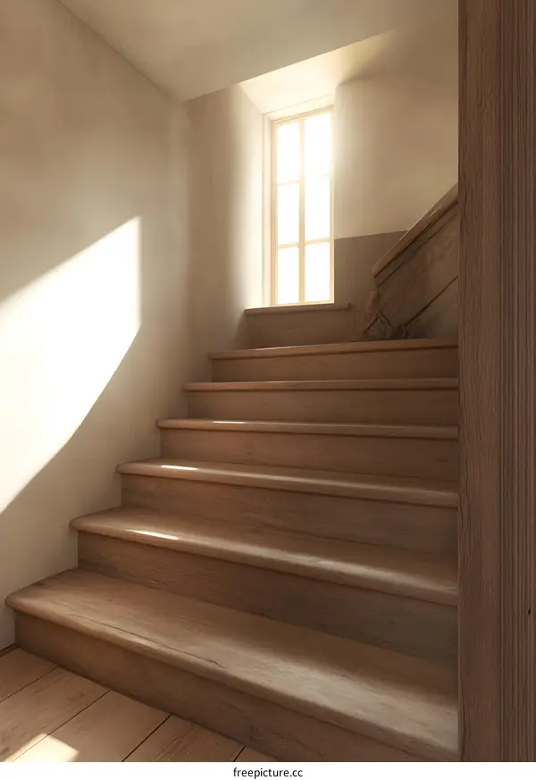 Wooden Stairs with Window and Sunlight