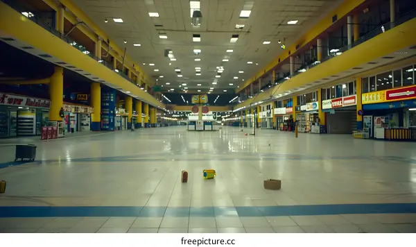 Empty Shopping Mall Interior With Yellow Walls