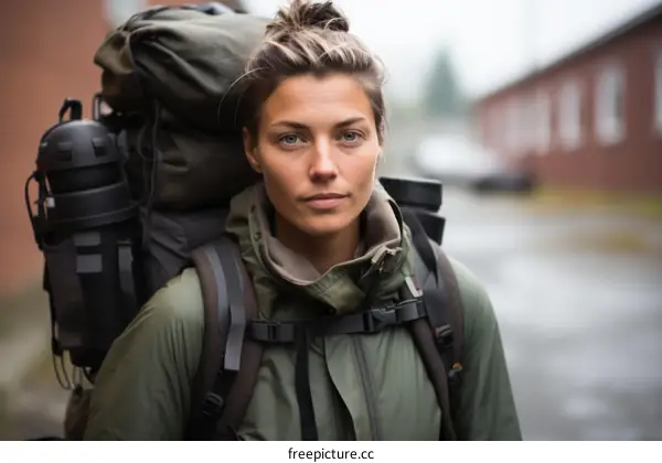 portrait of a young woman with a backpack