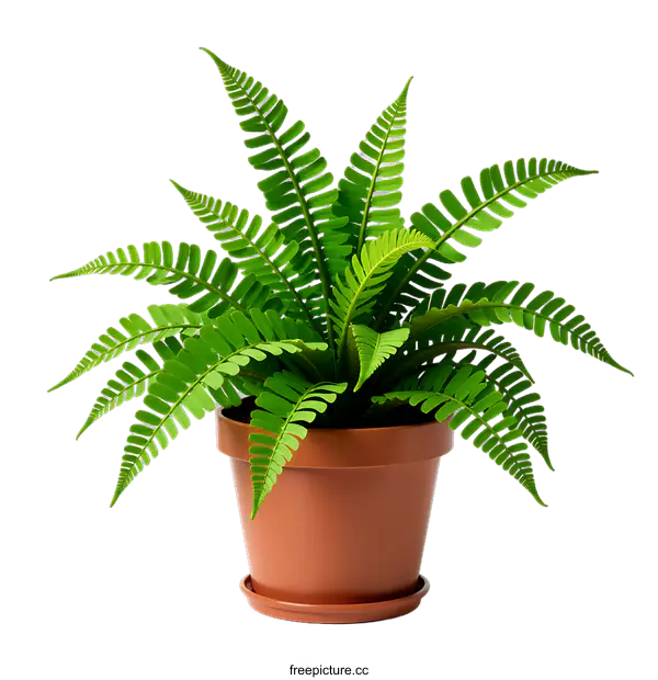 [Transparent Background PNG]Green Fern Plant in Brown Pot