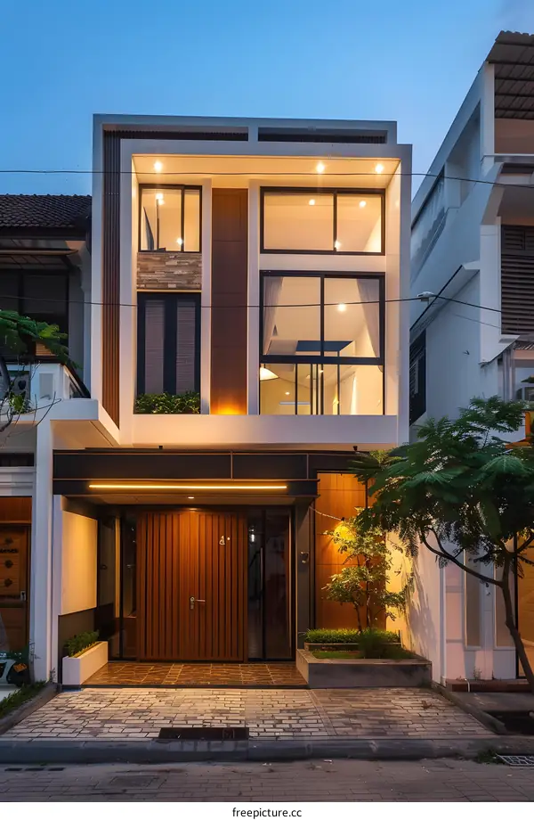 Modern Minimalist House with Wooden Facade and Large Windows