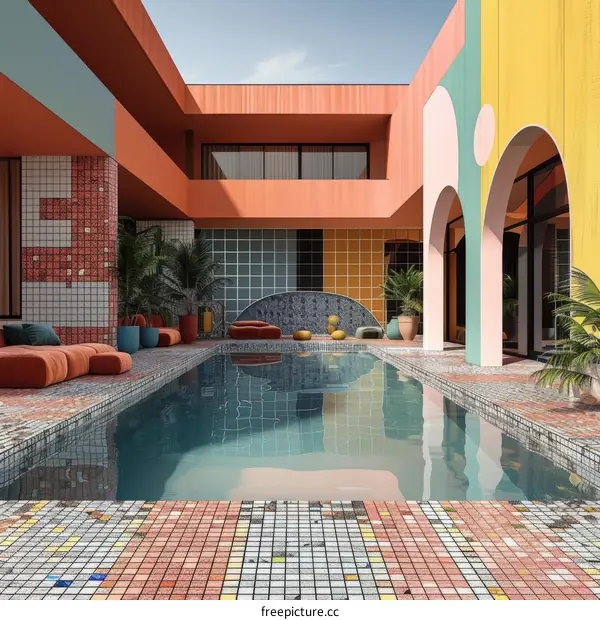 Courtyard with swimming pool in a modern house