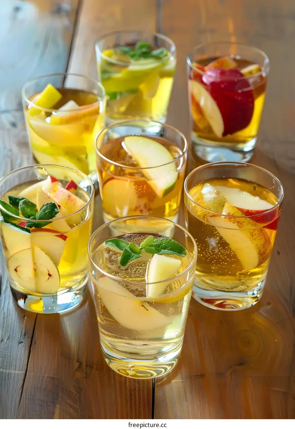 Apple Cider Sangria with Apple Slices and Mint Leaves
