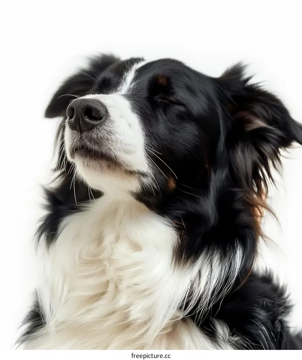 A Border Collie dog with eyes closed and a blissful expression on its face
