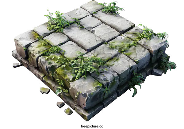 [Transparent Background PNG]Overgrown Stone Platform with Plants