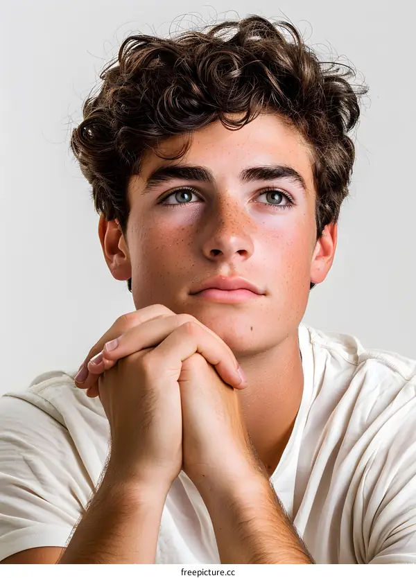 Portrait of a Young Man With Curly Hair