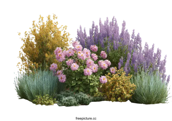 [Transparent Background PNG]Colorful Garden Arrangement with Flowers and Plants