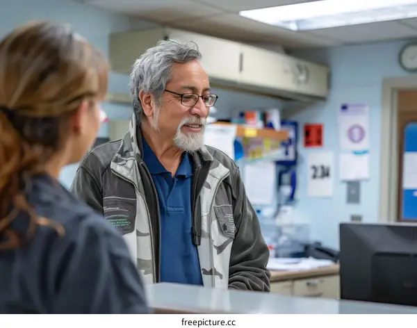 Hispanic man talking to a healthcare professional