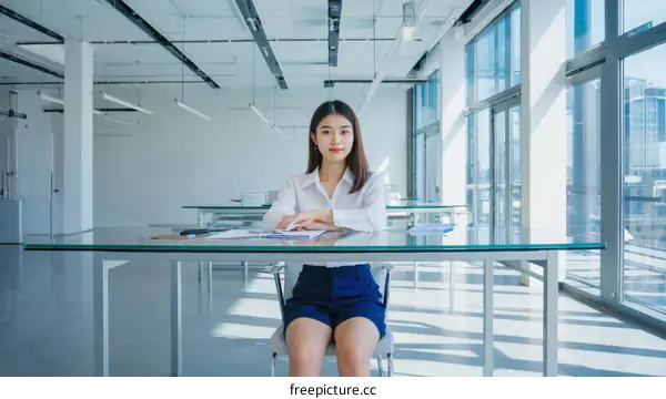Asian Woman Working in Modern Office
