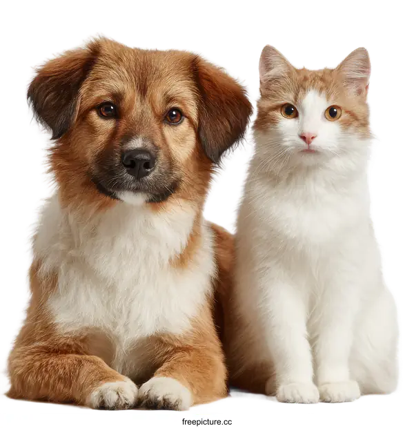 [Transparent Background PNG]Adorable Dog and Cat Duo Against White Background
