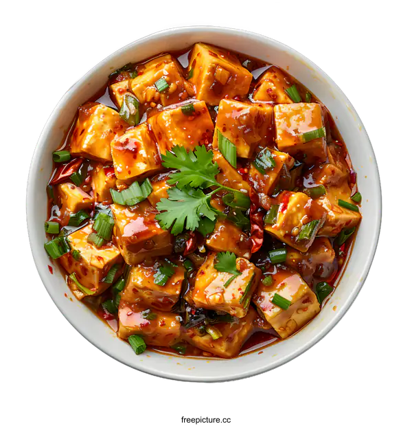 [Transparent Background PNG]Spicy Mapo Tofu in a White Bowl