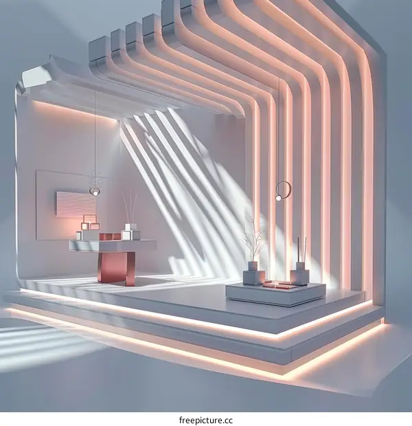 Minimalist White Interior Design with Geometric Podium