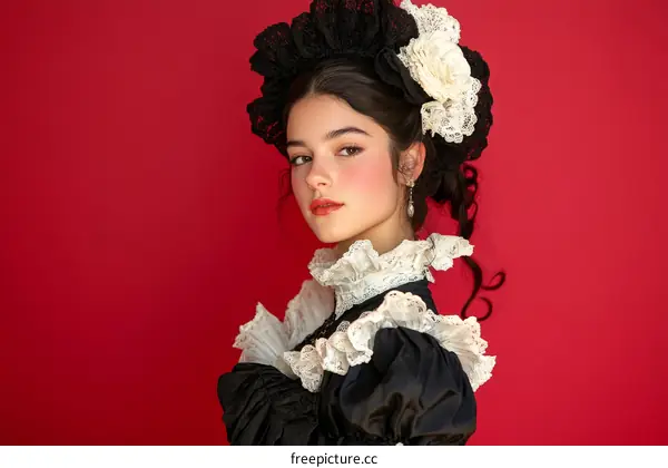 Vintage Lady in Baroque Style Dress